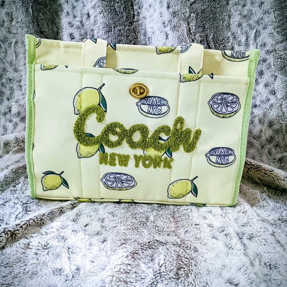 Coach New York Lemon Print Tote Bag - Cream and Green - Picture 2 of 7